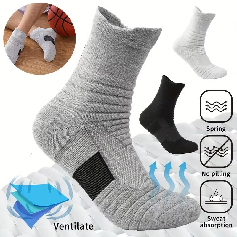 3 Pairs Breathable Mesh Athletic Terry Socks Cushioned Moisture-Managing and Durable Reduces Foot for Running Hiking & Sports