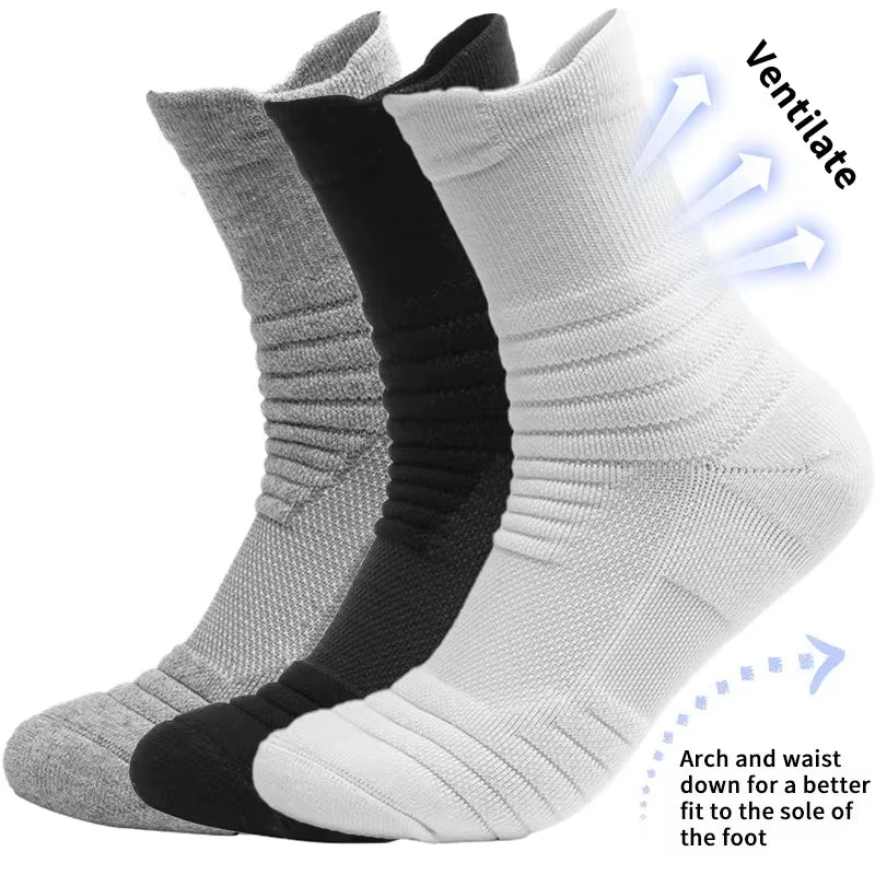 3 Pairs Breathable Mesh Athletic Terry Socks Cushioned Moisture-Managing and Durable Reduces Foot for Running Hiking & Sports