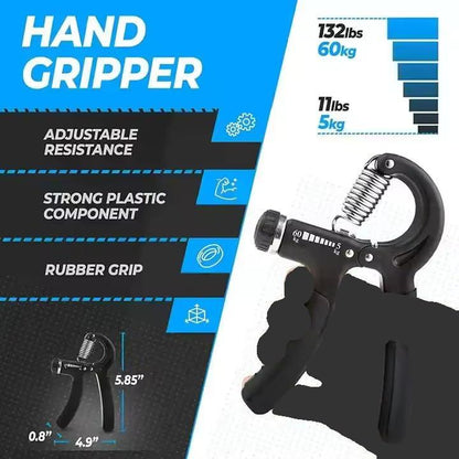 Hand Grip Strengthener Workout Kit, 5 Pack, Adjustable Resistance Grips and Stress Balls, Black，11-132Lb