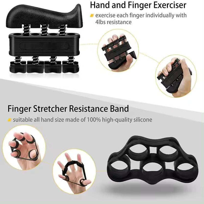 Hand Grip Strengthener Workout Kit, 5 Pack, Adjustable Resistance Grips and Stress Balls, Black，11-132Lb