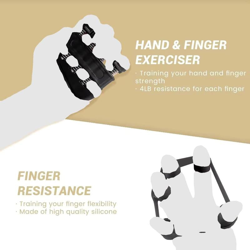 Hand Grip Strengthener Workout Kit, 5 Pack, Adjustable Resistance Grips and Stress Balls, Black，11-132Lb