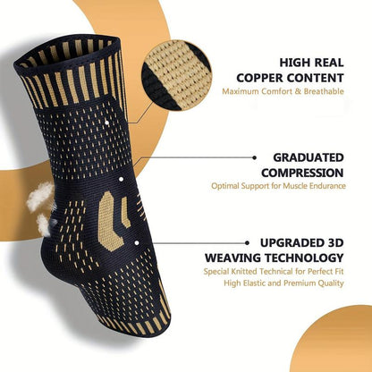 1 Pair Copper Ankle Compression Sleeve-For Men and Women Ankle Pads for Sports and Fitness Running Walking