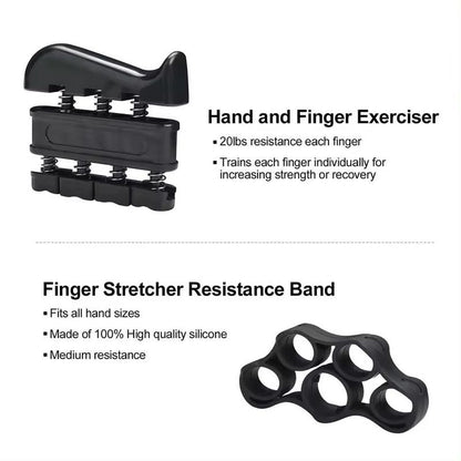 Hand Grip Strengthener Workout Kit, 5 Pack, Adjustable Resistance Grips and Stress Balls, Black，11-132Lb